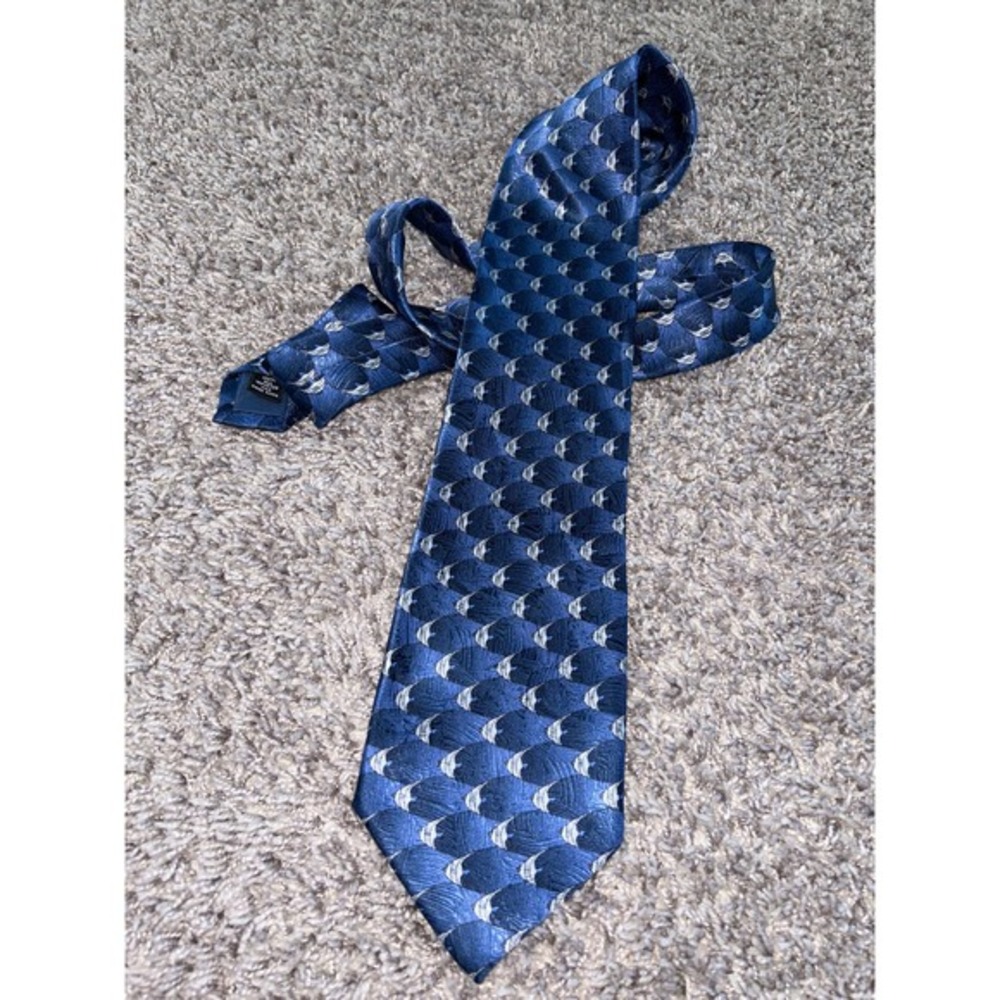 Ties to nature tropical‎ fish metallics blue tie men's aprox 59 inches silk